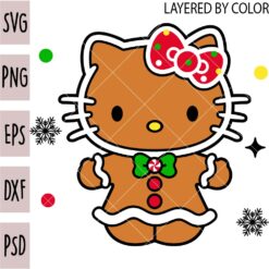 Gingerbread kitten SVG, Christmas kitty SVG, Hello Kitty Gingerbread SVG, Snowflakes Gingerbread Kitty SVG