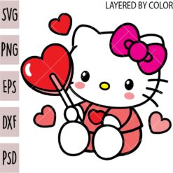 Valentine Kitty Layered SVG, Layered Valentine Kitten SVG, Valentine Kitty with Heart Balloon SVG