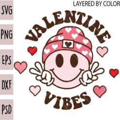 Valentine Vibes Smile SVG, Valentine Vibes Hearts SVG, Valentine Vibes Peace Out Sign SVG, Peace Out Valentine Vibes SVG