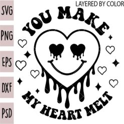 You make my heart melt Smile SVG, Valentine Drippy Heart SVG, Valentine Smiley Heart SVG