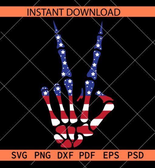 4th July Peace Sign Skeleton Hand SVG, Freedom Day Peace Sign Skeleton Hand SVG, Independence Day Skeleton Peace Sign SVG 01