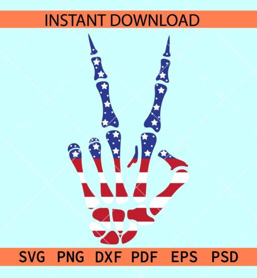 4th July Peace Sign Skeleton Hand SVG, Freedom Day Peace Sign Skeleton Hand SVG, Independence Day Skeleton Peace Sign SVG 01
