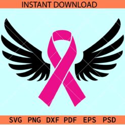 Angel wings cancer ribbon SVG, Angel wings awareness ribbon SVG, Pink Ribbon Angel Wings SVG