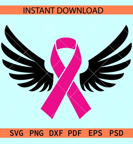 Angel wings cancer ribbon SVG, Angel wings awareness ribbon SVG, Pink Ribbon Angel Wings SVG