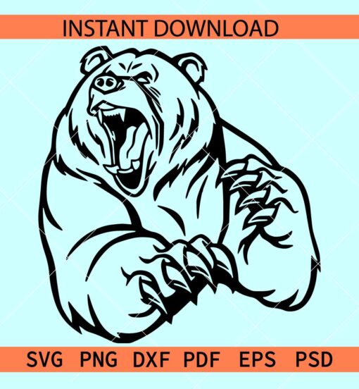Angry bear SVG, Charging Bear Vector SVG, Screaming Bear SVG, Wild Animal SVG