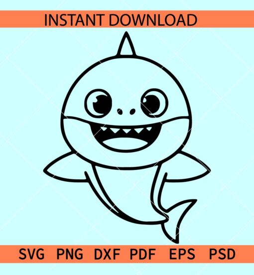 Baby shark cartoon Outline SVG,  Baby Shark Sketch SVG, Baby Shark Vector SVG