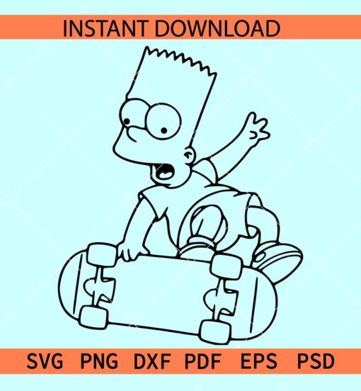 Bart Simpson skateboard outline SVG, Bart Play Skateboard In The Simpsons SVG