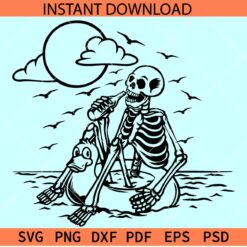 Beach skeleton SVG, Skeleton on a duck SVG, Skeleton with birds on a beach SVG