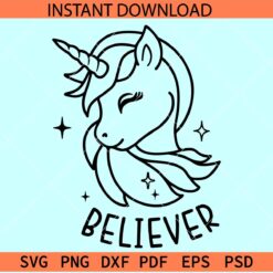 Believer unicorn Line art SVG, Christmas Unicorn Sketch SVG, Transparent Christmas Unicorn SVG