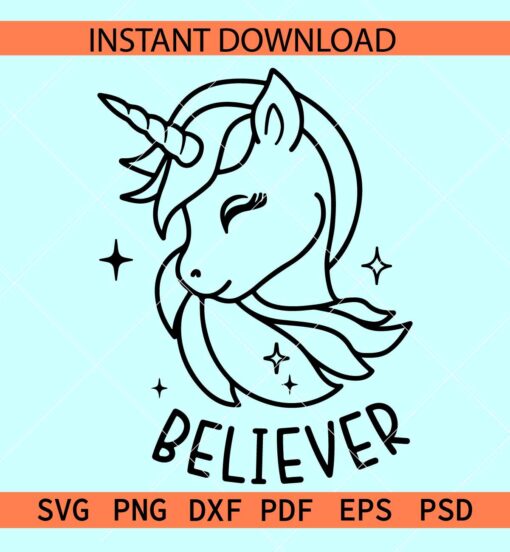 Believer unicorn Line art SVG, Christmas Unicorn Sketch SVG, Transparent Christmas Unicorn SVG