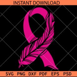 Breast Cancer awareness Ribbon SVG, Breast cancer feather ribbon svg, Cancer Ribbon Feather SVG