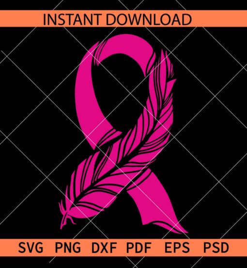 Breast Cancer awareness Ribbon SVG, Breast cancer feather ribbon svg, Cancer Ribbon Feather SVG