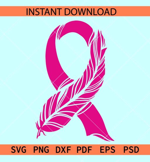 Breast Cancer awareness Ribbon SVG, Breast cancer feather ribbon svg, Cancer Ribbon Feather SVG