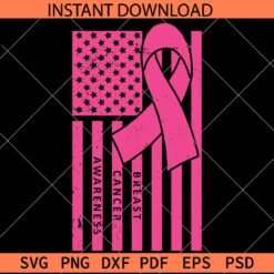Breast Cancer awareness flag SVG, Cancer Ribbon Flag SVG, Ribbon inside US Flag Breast Cancer Awareness SVG