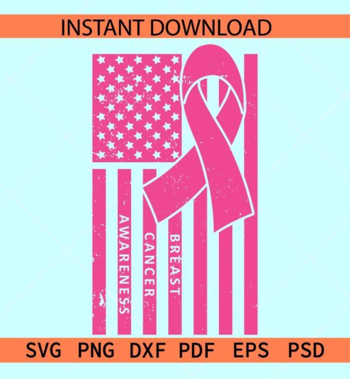 Breast Cancer awareness flag SVG, Cancer Ribbon Flag SVG, Ribbon inside US Flag Breast Cancer Awareness SVG