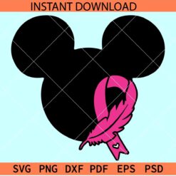 Cancer Awareness Mickey Head with Ribbon SVG, Disney Head Cancer Ribbon SVG, Disney Cancer Awareness SVG