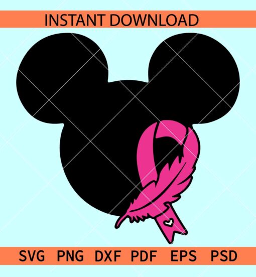 Cancer Awareness Mickey Head with Ribbon SVG, Disney Head Cancer Ribbon SVG, Disney Cancer Awareness SVG