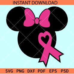 Cancer Awareness Minnie Head SVG, Minnie Head with Pink Ribbon SVG, Disney Head Cancer Ribbon SVG