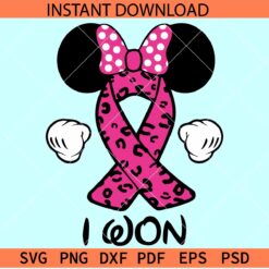 Cancer Awareness Minnie Ribbon and Hands SVG, Disney Cancer awareness SVG, I Won Minnie Ribbon SVG