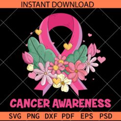 Cancer awareness floral ribbon SVG, Floral Cancer Ribbon SVG, Cancer awareness flowers ribbon SVG