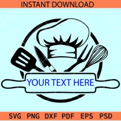 Chef Name Frame SVG, Chef Monogram SVG, Grill Master Name frame SVG, Kitchen Utensils with chef hat svg