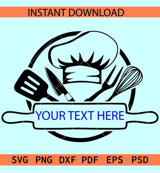 Chef Name Frame SVG, Chef Monogram SVG, Grill Master Name frame SVG, Kitchen Utensils with chef hat svg