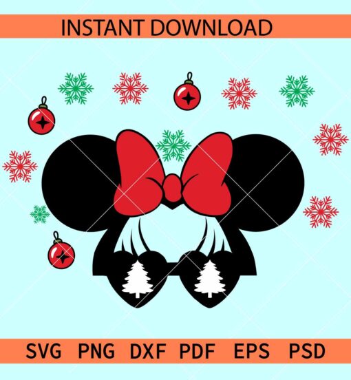 Christmas Minnie snowflakes SVG, Christmas Disney Head SVG, Christmas minnie with sunglasses SVG
