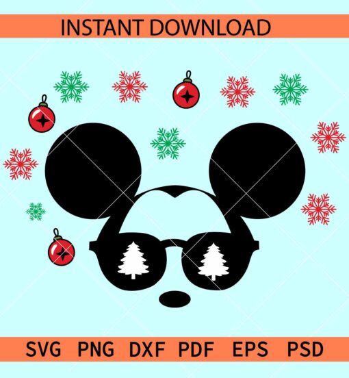 Christmas mickey snowflakes SVG, Christmas Disney Head SVG, Christmas mickey with sunglasses SVG