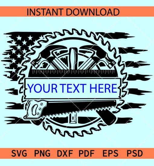 Distressed Builder tools monogram SVG, Builder tools name frame Flag SVG, Patriotic Builder Monogram SVG