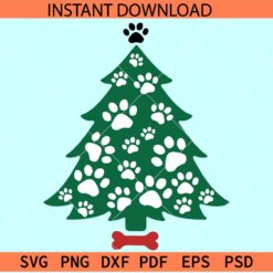 Dog paw Christmas tree svg, Christmas Dog SVG, Christmas Tree Bone and paw SVG