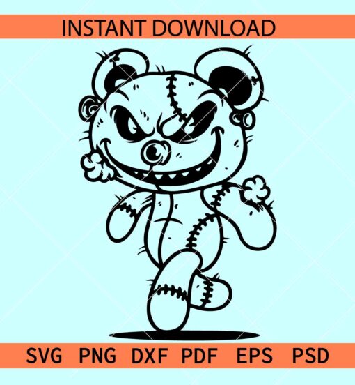 Evil Teddy Bear SVG,  Teddy Bear cartoon Svg, Scary Bear Svg, Bear Scary Face Bandage Svg