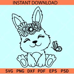 Floral Bunny Sitting SVG, Floral Bunny closing eyes svg, Floral Bunny Sitting butterfly SVG, Floral Easter Bunny SVG