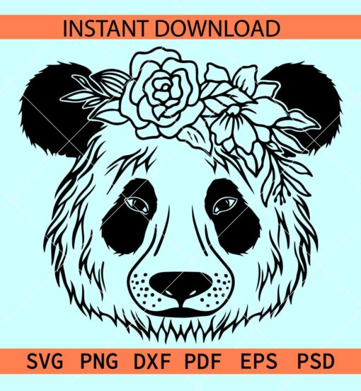 Floral Panda Head SVG, Panda Head Flowers SVG, Panda with floral Crown SVG