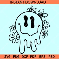 Floral melting smiley face SVG, Melting Happy Face Flowers SVG, Smiley Face Drip SVG