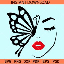 Girl Lips with Butterfly Svg, Woman face with Butterfly SVG,  Butterfly in Woman face Svg