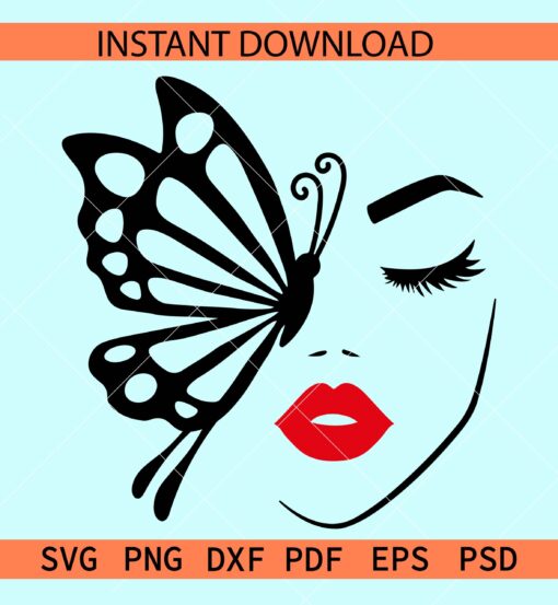 Girl Lips with Butterfly Svg, Woman face with Butterfly SVG,  Butterfly in Woman face Svg