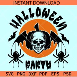 Halloween Party Skull SVG, Halloween Spider and bats SVG, Halloween skull in pumpkin SVG
