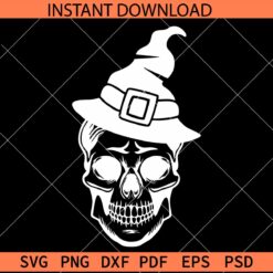 Halloween Skull with witch hat  white SVG, Skull with spiderweb for black background SVG