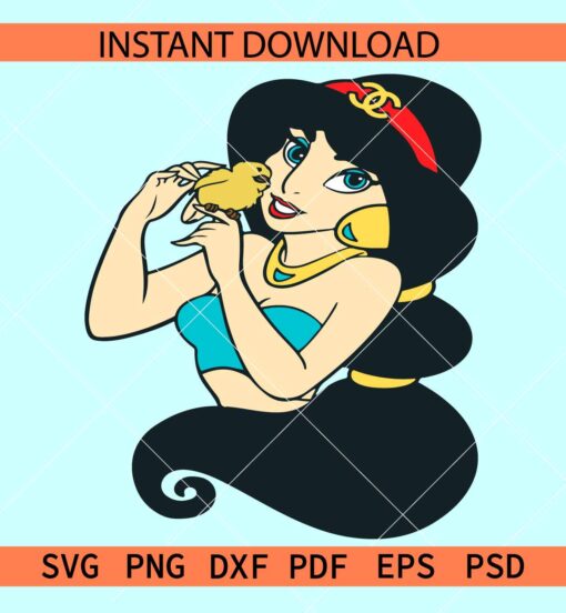 Jasmine Disney Princess SVG, Jasmine Holding Bird SVG