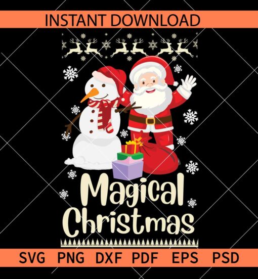 Magical Christmas snowman SVG, Santa Snowman SVG, Snowflakes Santa SVG, Santa clause with snowman SVG