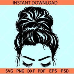Messy bun closing eyes SVG, Sleeping messy bun svg, Messy bun eyelashes SVG