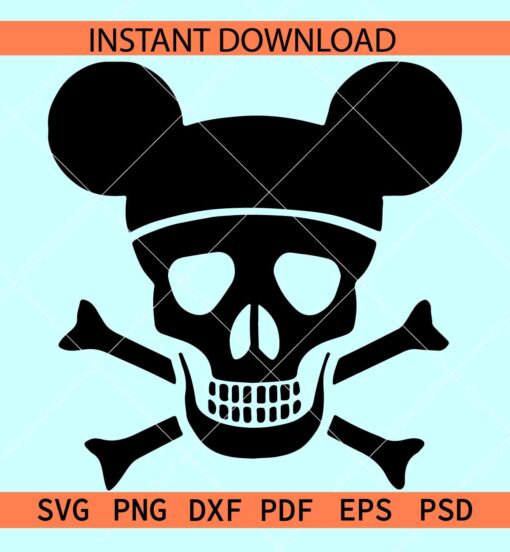Mickey Skull SVG, Skull with mickey ears and cross bones SVG, Mickey Halloween SVG, Disney Halloween SVG