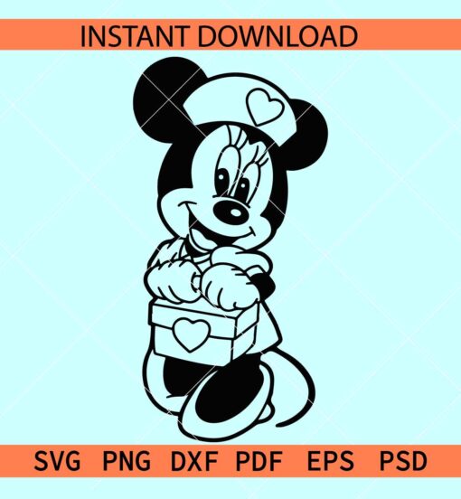 Minnie Nurse Sketch SVG, Disney Nurse Line art SVG, Minnie with Nurse Hat Vector SVG