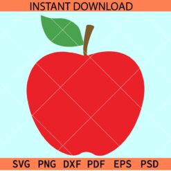 Red Apple SVG, Teacher Apple SVG, Red apple with green leaf SVG