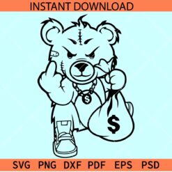 Teddy Gang Star Middle Finger SVG, Scary Teddy with money sack SVG, Cartoon Teddy bear SVG, Rich teddy Middle finger SVG