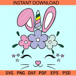 Unicorn Bunny Layered SVG, Easter Unicorn SVG, Bunny Face Unicorn SVG, Bunny ears Unicorn SVG
