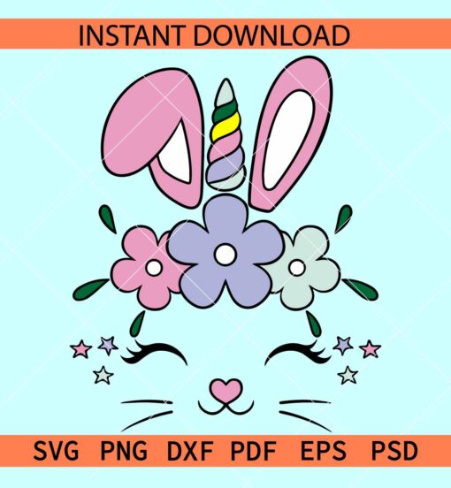Unicorn Bunny Layered SVG, Easter Unicorn SVG, Bunny Face Unicorn SVG, Bunny ears Unicorn SVG