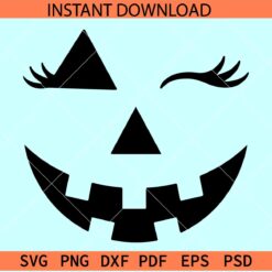 Winking Pumpkin SVG, Blinking Pumpkin Face with Eyelashes SVG, Halloween Pumpkin SVG