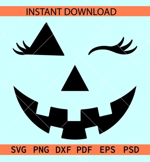 Winking Pumpkin SVG, Blinking Pumpkin Face with Eyelashes SVG, Halloween Pumpkin SVG