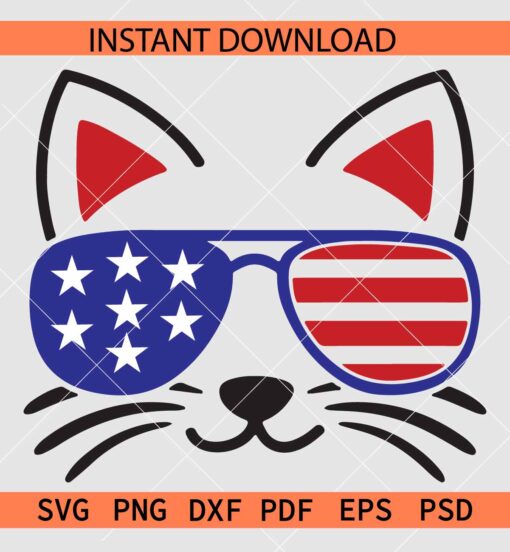 4th of July Cat sunglasses SVG, Cat with patriotic sunglasses SVG, Patriotic Cat SVG